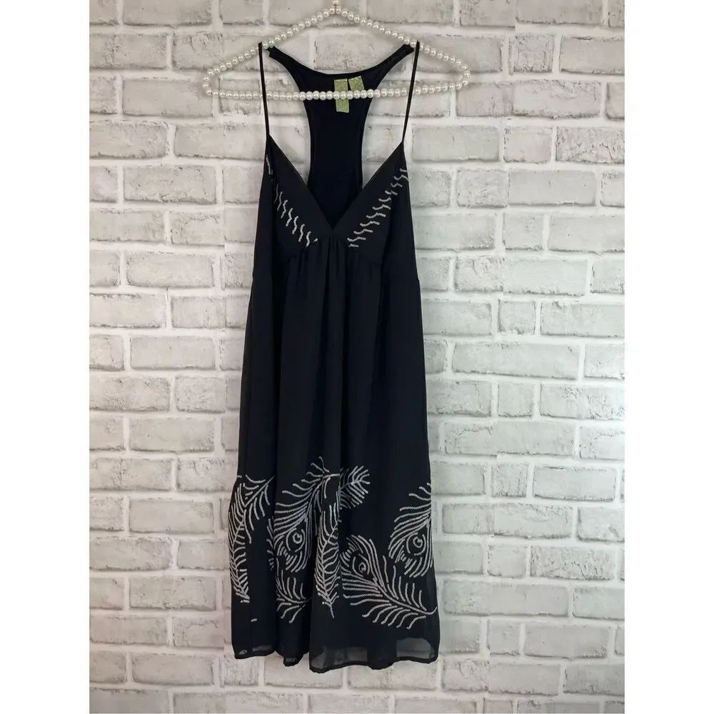 Johnny Martin Women's Black Racerback Sequin Feather Tank Dress Sz S